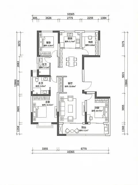 Technical floor plan example generated by FloorDrafter