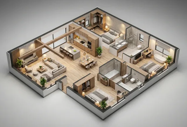 3D floor plan example generated by FloorDrafter
