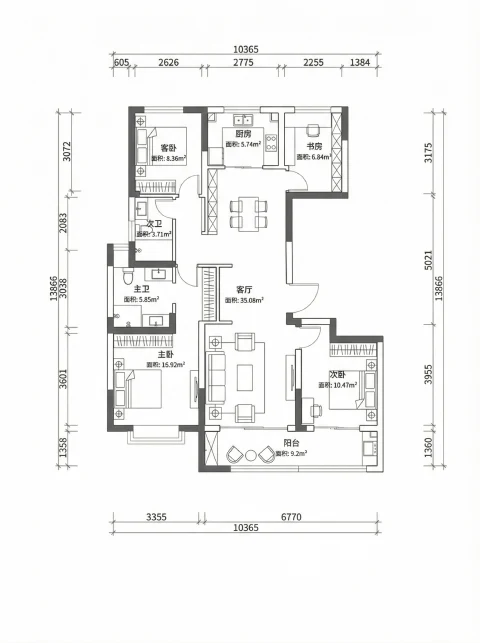 Technical floor plan example generated by FloorDrafter